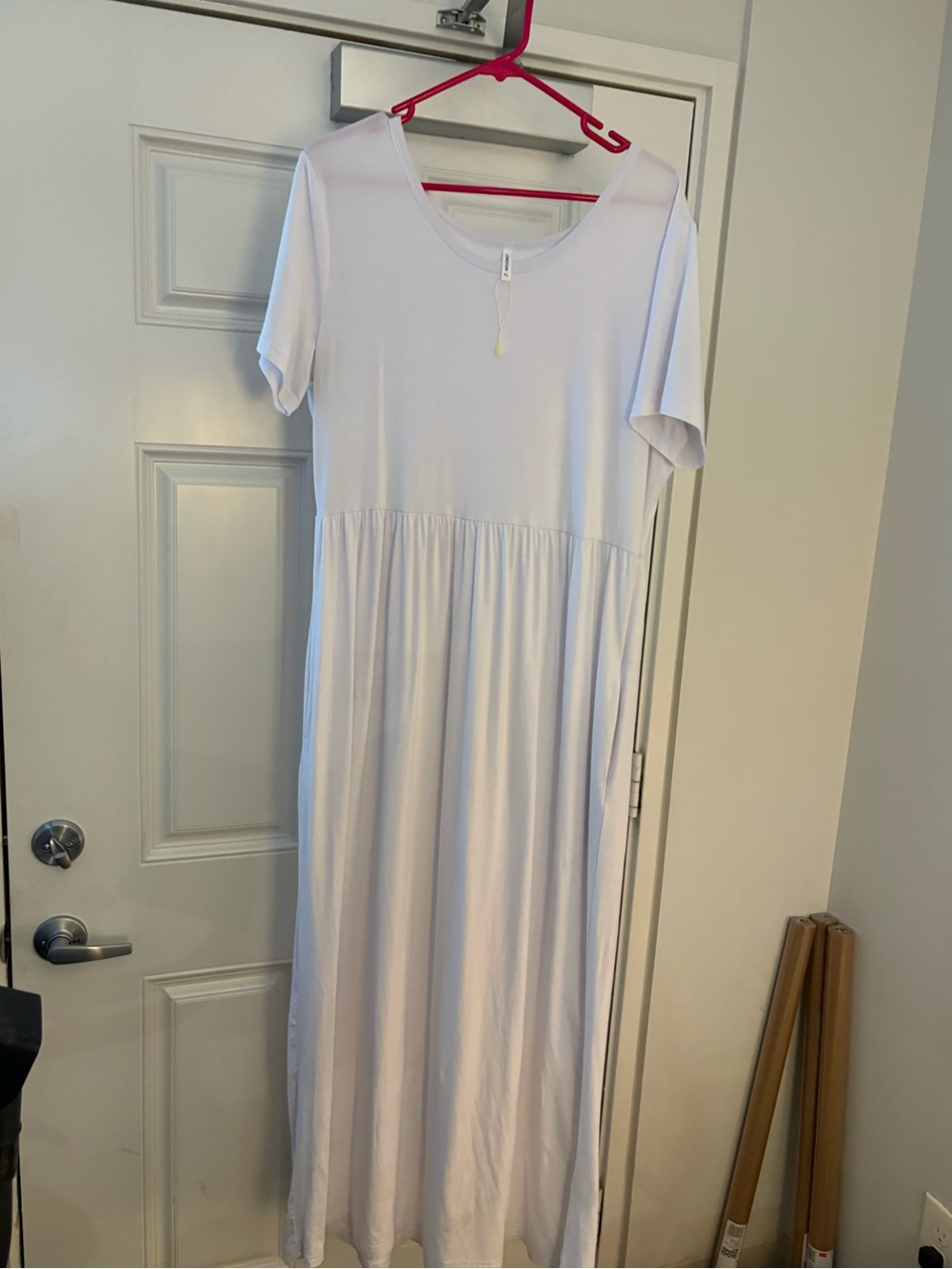 White Short-Sleeve Maxi Dress with Scoop Neck